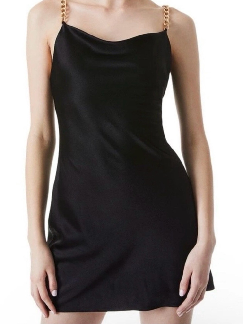 Alice + Olivia Black Satin Chain-Trim Slip Dress NWT